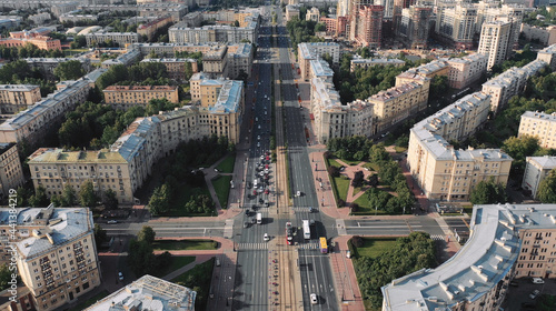 Aerial view of the center of a typical European city with high-rise buildings