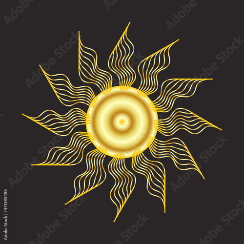 Mystical golden boho tattoos with sun, crescent, stars and clouds. Linear design, hand-drawing. elements for astrology, mysticism and fortune telling.