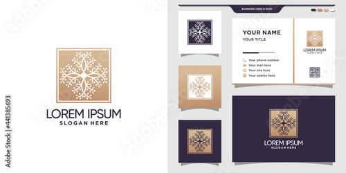 Nature tree logo template with square concept and business card design