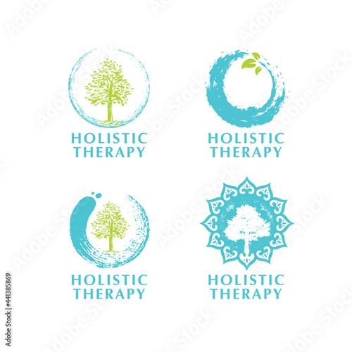 Holistic Therapy Zen Tree Sign Set. Natural Eco Friendly Medicine Vector Concept. Spa Banner 
