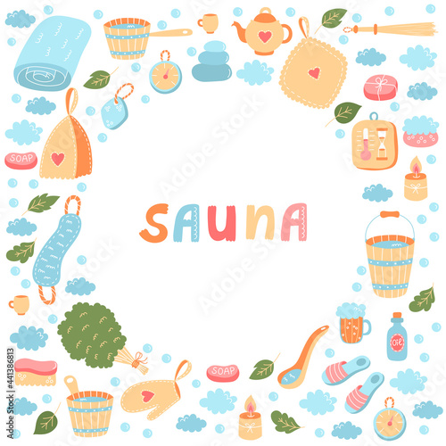 Sauna russian banya colorful vector icons set 
