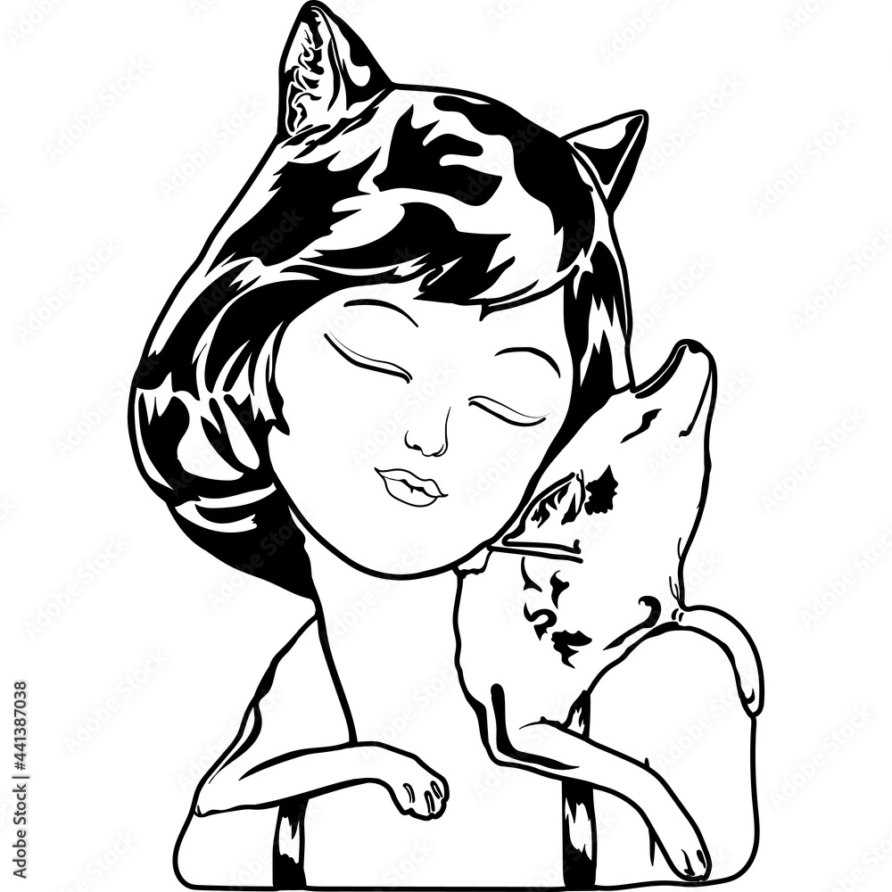 Girl with ears and a dog around her neck Girl with ears and a dog around her neck