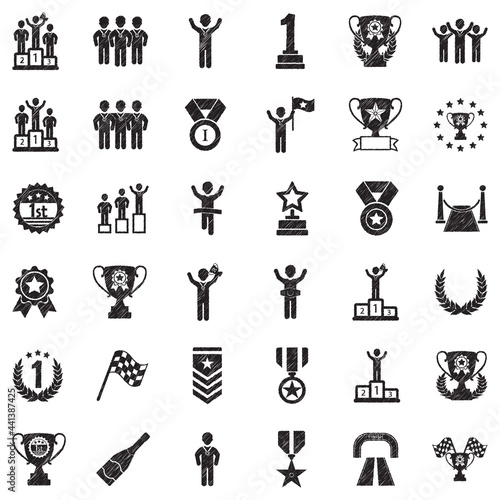 Champion Icons. Black Scribble Design. Vector Illustration.