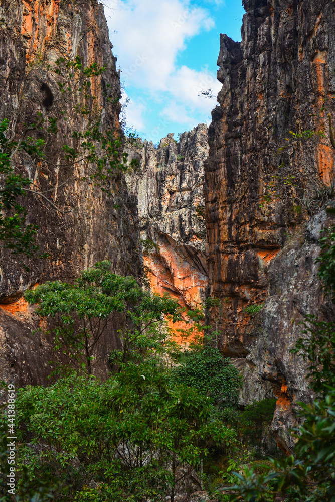 The narrow gorge leading to the Gruta do Salitre cave near Diamantina, Minas Gerais, Brazil