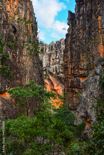 The narrow gorge leading to the Gruta do Salitre cave near Diamantina, Minas Gerais, Brazil