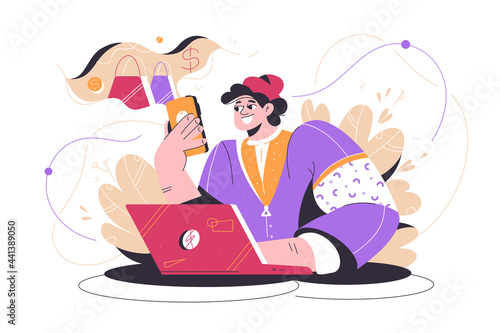 Lady shopping online via smartphone