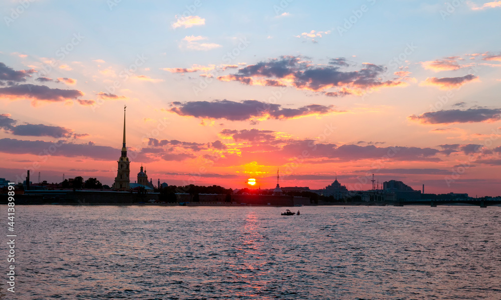 View of the Neva River and the Peter and Paul Fortress in the early morning