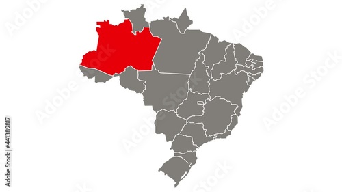 Roraima federative unit blinking red highlighted in map of Brazil photo