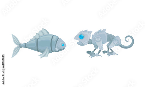 Mechanical Animals Assembled from Metal Parts Vector Set