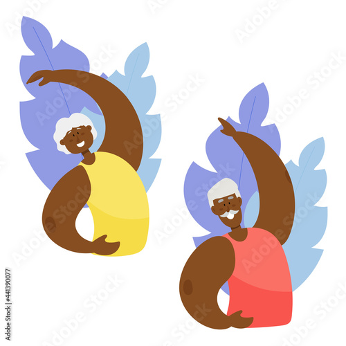 Active black elderly couple go in for sports. Grandparents lead a healthy lifestyle.