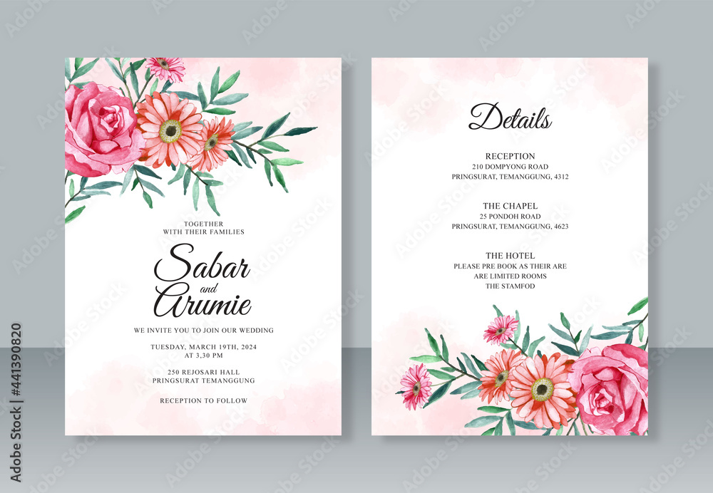 Watercolor flower for wedding invitation template