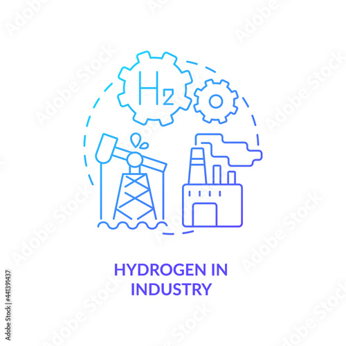 Hydrogen in industry concept icon. Use renewable energy abstract idea thin line illustration. Refining petroleum. Producing different materials. Processing foods. Vector isolated outline color drawing