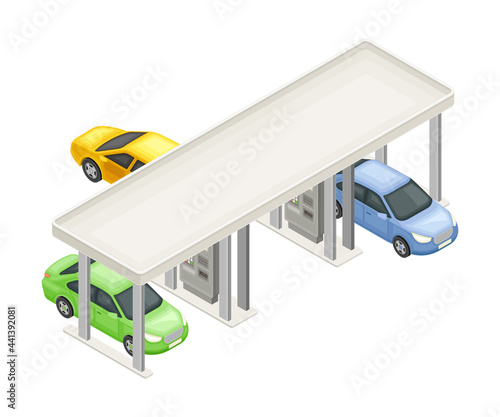 Gas Filling Station as Fuel Charging for Car and Motor Vehicle Isometric Vector Illustration