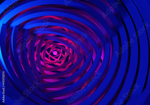 Fototapeta Naklejka Na Ścianę i Meble -  Background on the theme of gyometry. Dark blue pattern with gradient. Tunnel background. Texture symbolizes infinity. Tunnel background with a planet in distance. Texture on abstract theme. 3d image