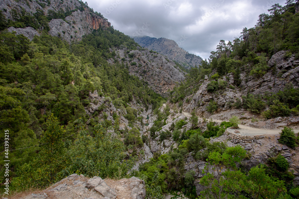 Travel through the Goyniuk Canyon. Beautiful places in Turkey. Mountain river and rocks in Kemer.