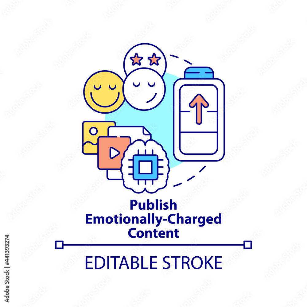 Publish emotionally-charged content concept icon. Create viral content abstract idea thin line illustration. High emotional responses generation. Vector isolated outline color drawing. Editable stroke