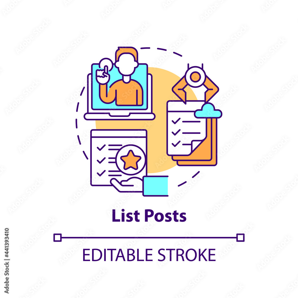 List posts concept icon. Top viral posts type abstract idea thin line illustration. Article in list format. Solving reader problem. Vector isolated outline color drawing. Editable stroke