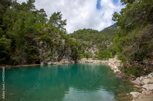 Travel through the Goyniuk Canyon. Beautiful places in Turkey. Mountain river and rocks in Kemer. © Elena
