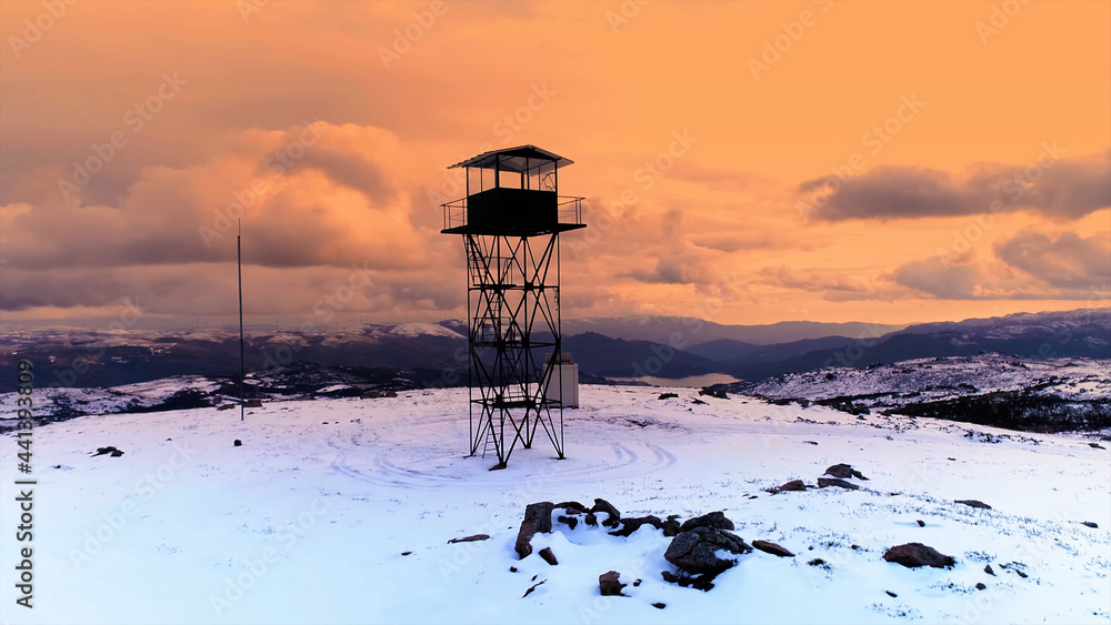 Lonely observation tower with a beautiful sky Lonely observation tower with a beautiful sky