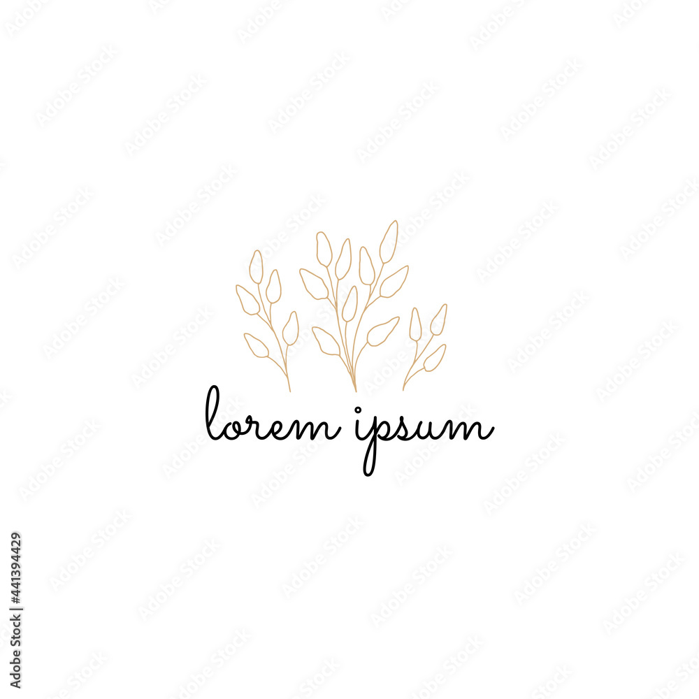 Hand drawn floral logo template. Simple vector branches with leaves.