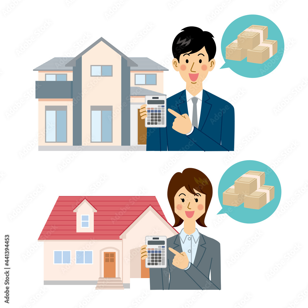 一軒家の値段を計算する不動産屋の営業マン 一軒家の値段を計算する不動産屋の営業マン