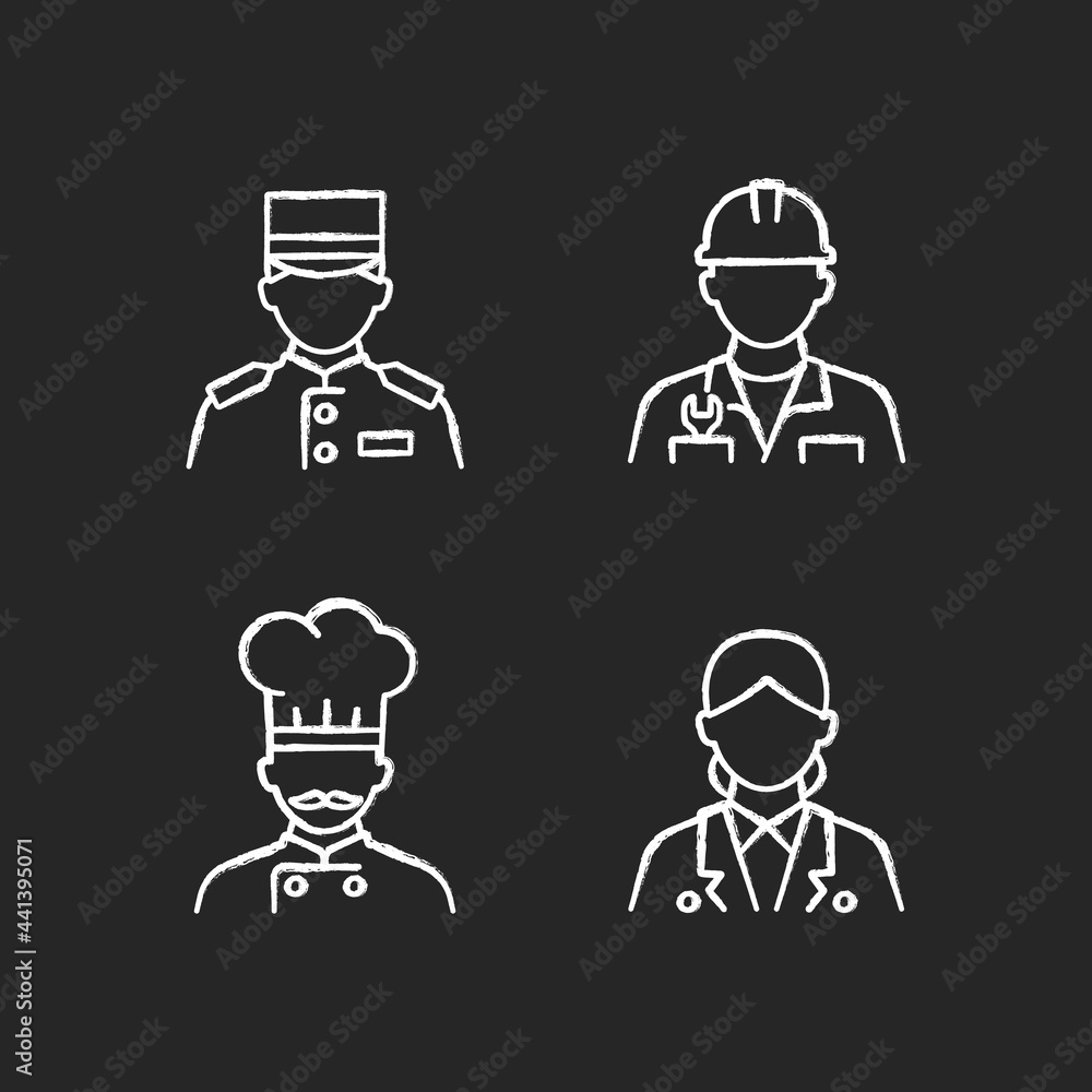 Hotel service chalk white icons set on dark background. Providing information for visitors. Helping customers. Helpful staff during vacation. Isolated vector chalkboard illustrations on black Hotel service chalk white icons set on dark background. Providing information for visitors. Helping customers. Helpful staff during vacation. Isolated vector chalkboard illustrations on black