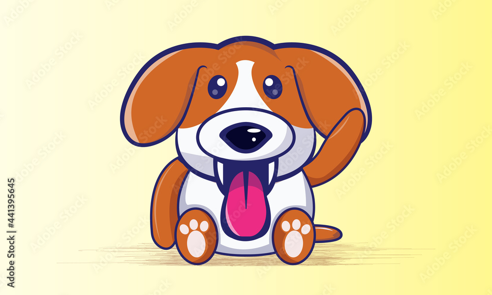 cartoon kawaii dog waving vector illustration cartoon kawaii dog waving vector illustration