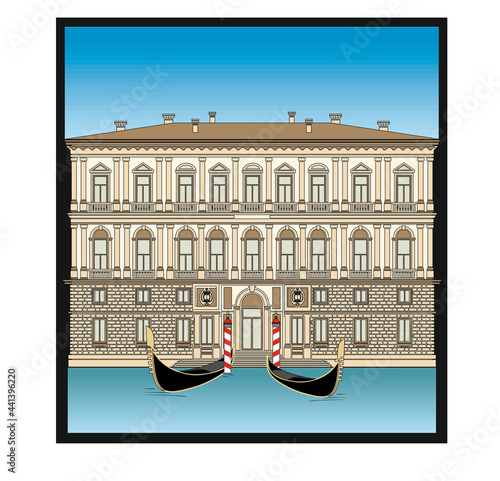 DRAWING OF HISTORICAL BUILDINGS OF VENICE, ANCIENT ITALIAN ARCHITECTURE IN GOTHIC AND NEOCLASSIC STYLE