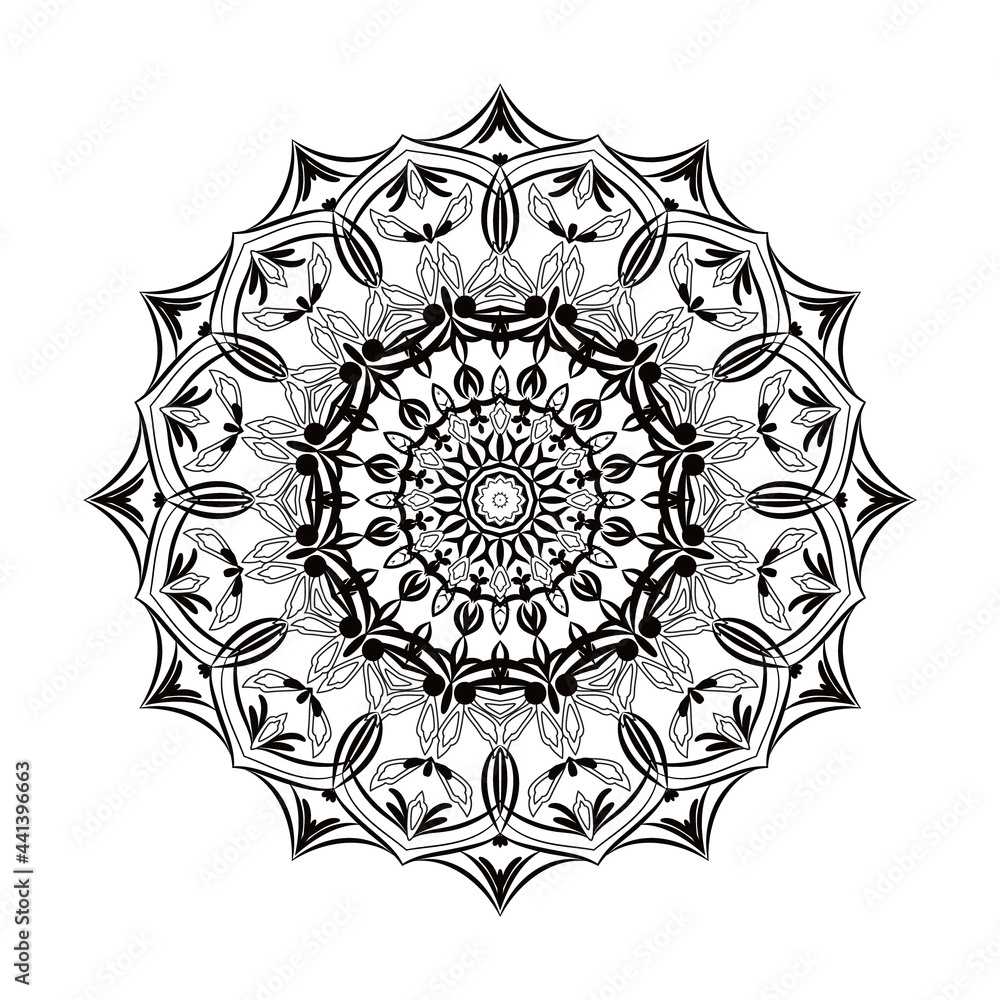 Abstract Mandala pattern. Black outline. Mandala for colouring.