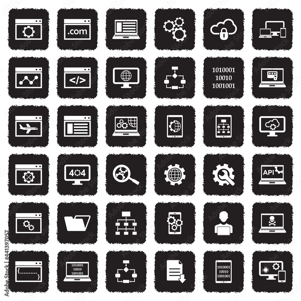 Website Development Icons. Grunge Black Flat Design. Vector Illustration. Website Development Icons. Grunge Black Flat Design. Vector Illustration.