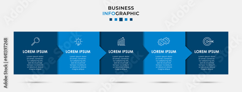 Vector Infographic design business template with icons and 5 options or steps. Can be used for process diagram, presentations, workflow layout, banner, flow chart, info graph