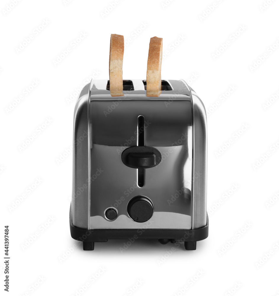 Electric toaster with bread slices isolated on white Electric toaster with bread slices isolated on white