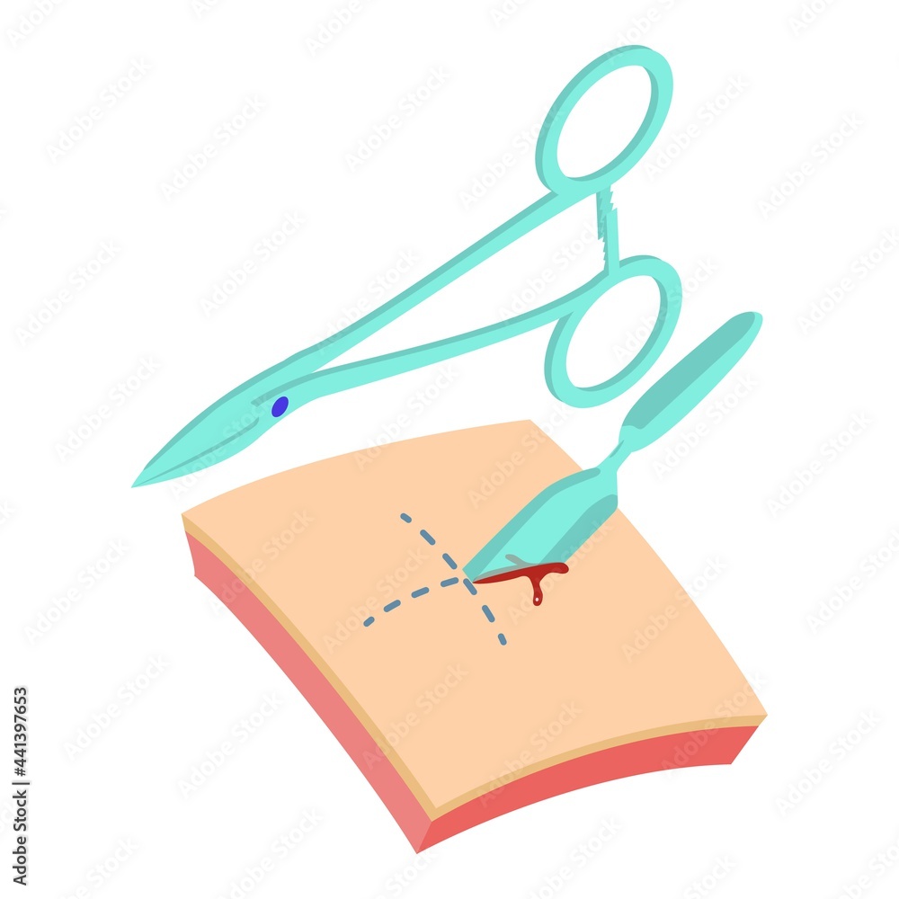 Surgical operation icon isometric vector. Scalpel cut skin. Surgery medical instrument Surgical operation icon isometric vector. Scalpel cut skin. Surgery medical instrument