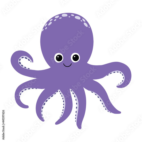 Purple octopus on a white background.Cartoon style. Vector.