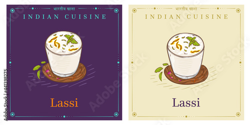 indian traditional drink lassi dahi yogurt retro vintage illustration for menu