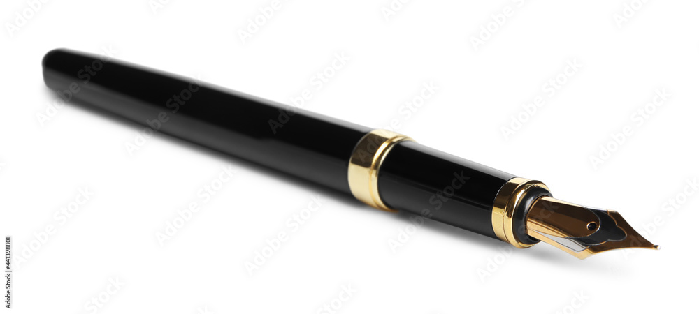 Beautiful fountain pen with ornate nib isolated on white Beautiful fountain pen with ornate nib isolated on white