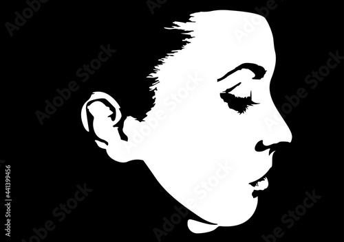 Black and White Sketch of a Woman Face - Hand Drawn Illustration of a Non-existent Person, Vector