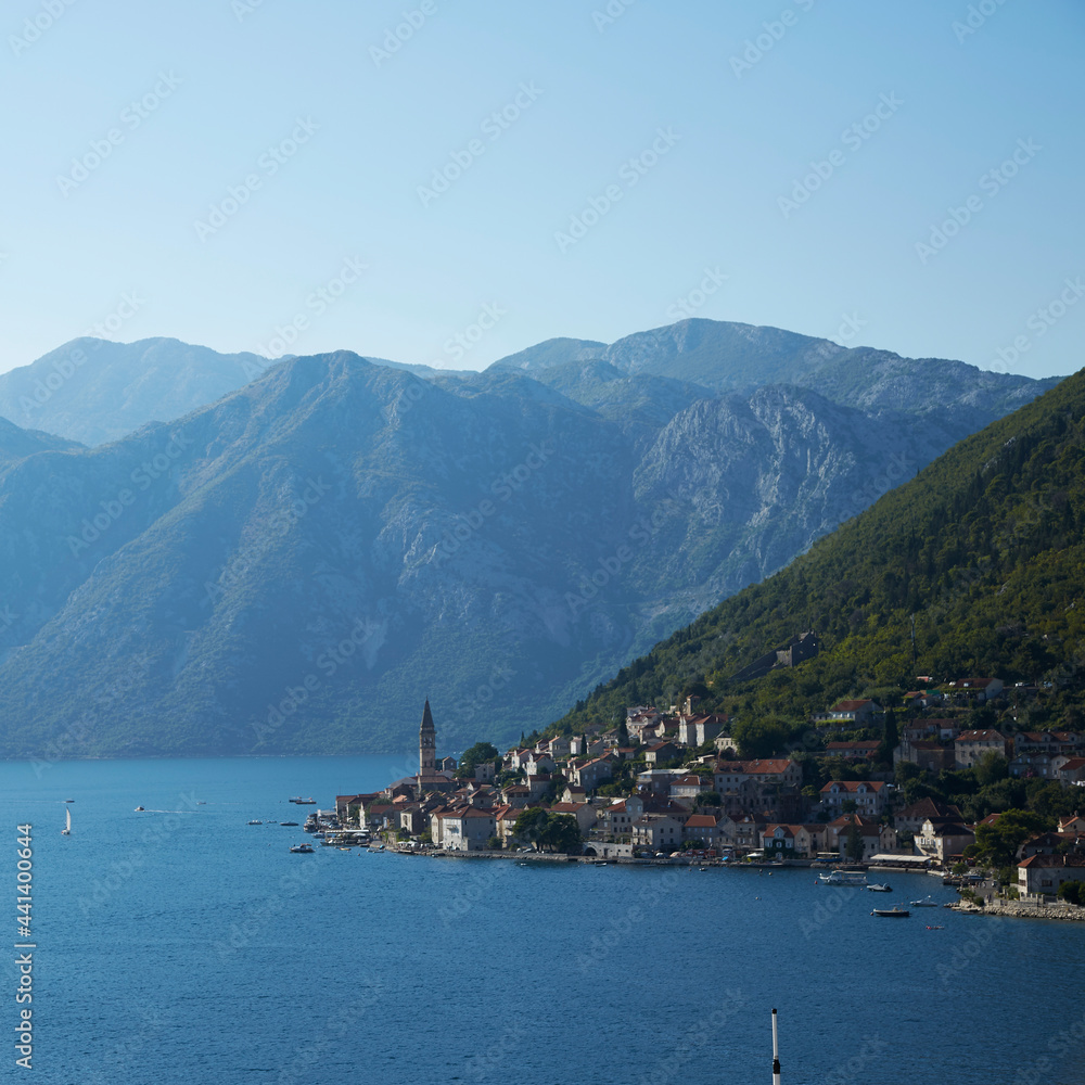 A view of the Montenegrin coastline from the waters of the Adriatic Sea