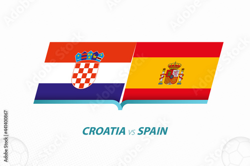 Croatia vs Spain in European Football Competition, Round of 16. Versus icon on Football background.