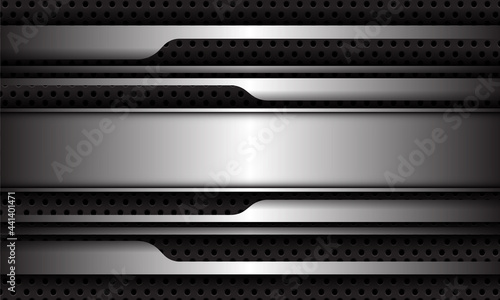 Abstract silver geometric line futuristic shadow in dark grey circle mesh design modern luxury futuristic technology background vector illustration.