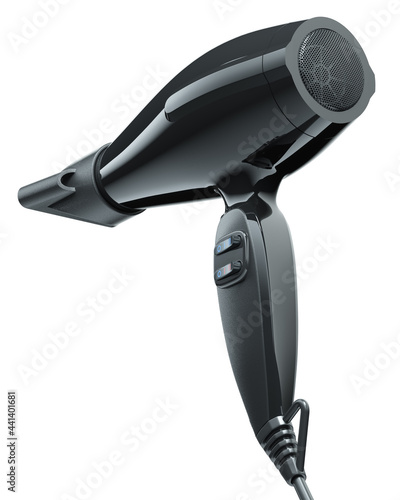 Studio hairdryer of black color isolated on white background. 3d render