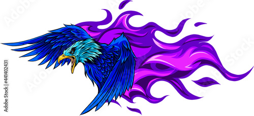 vector illustration of eagle with flames design