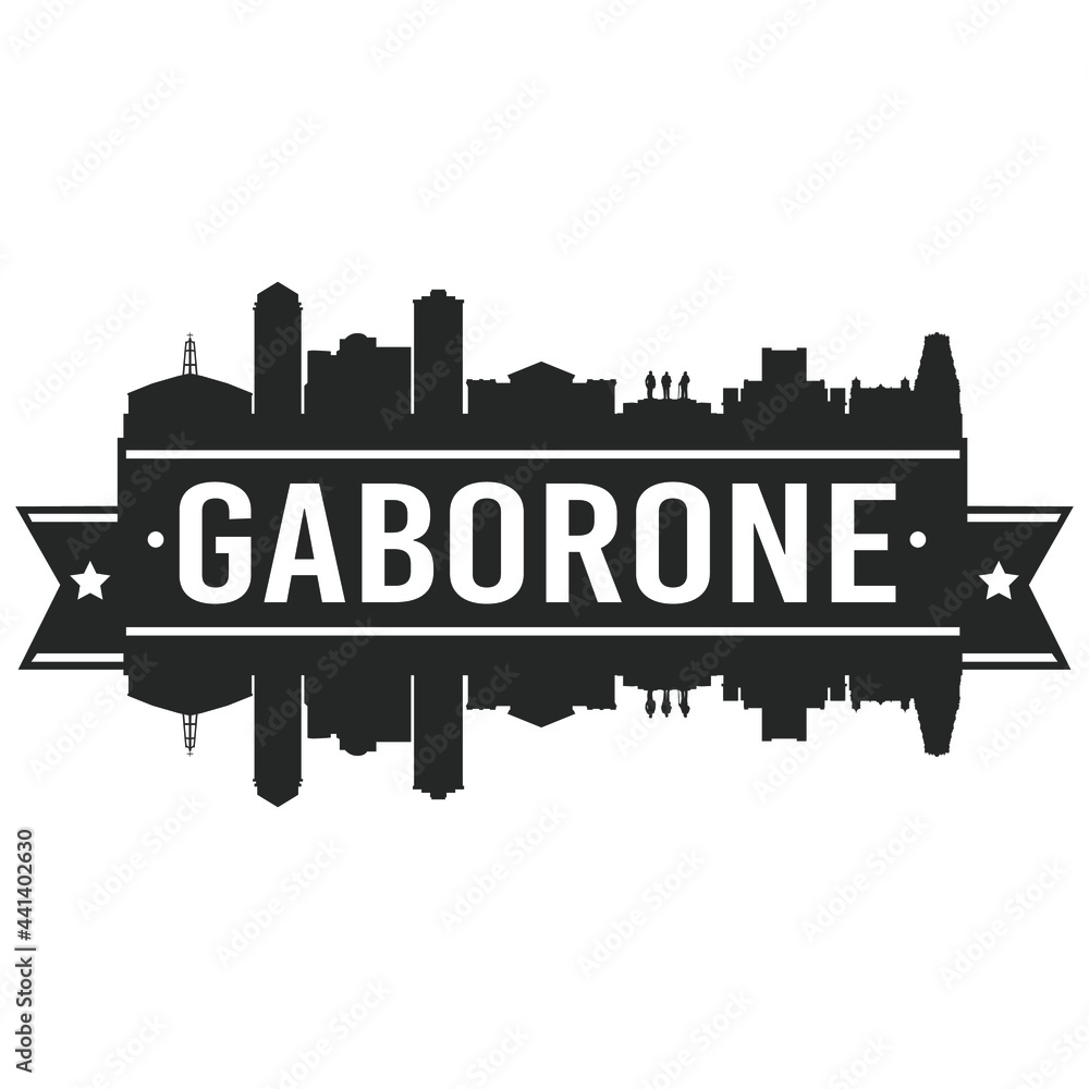 Gaborone Botswana Skyline. Banner Vector Design Silhouette Art. Cityscape Travel Monuments.