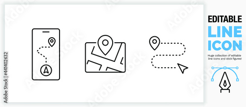 Editable line icon set about navigation
