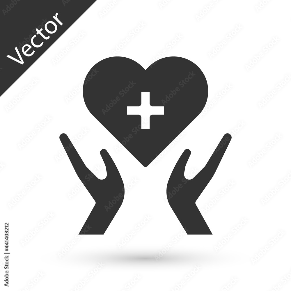 Obraz premium Grey Heart with a cross icon isolated on white background. First aid. Healthcare, medical and pharmacy sign. Vector