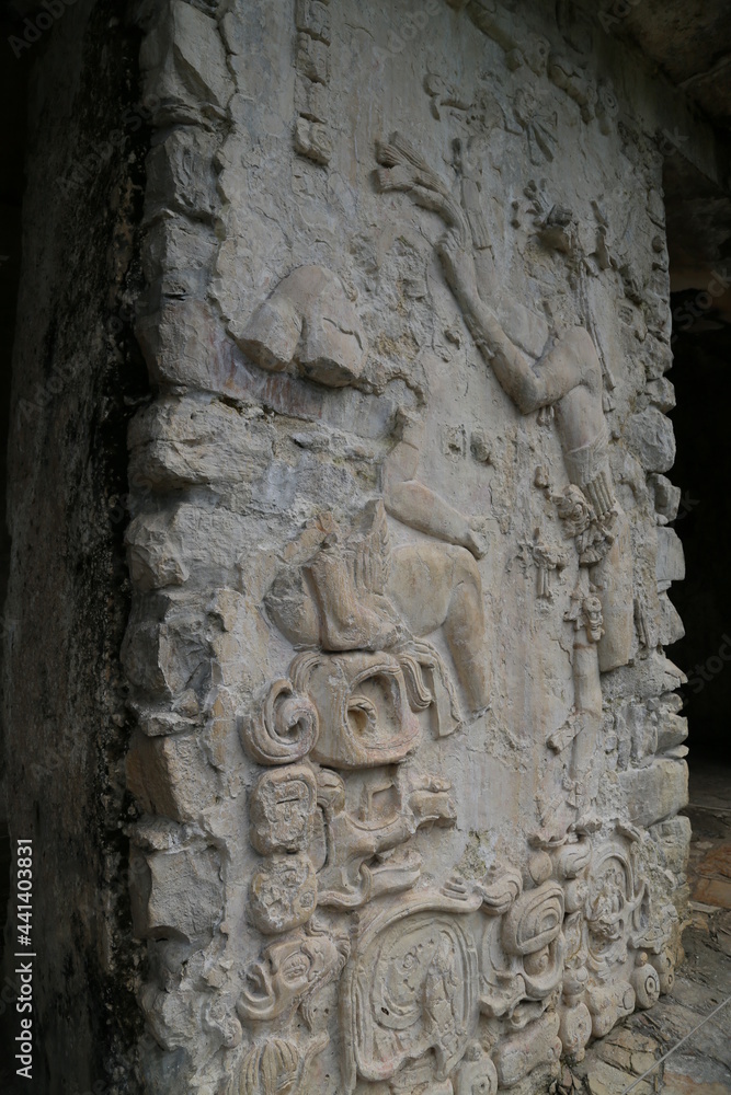 Remains of decoration of the palace of the Mayan city of Palenque, Mexico