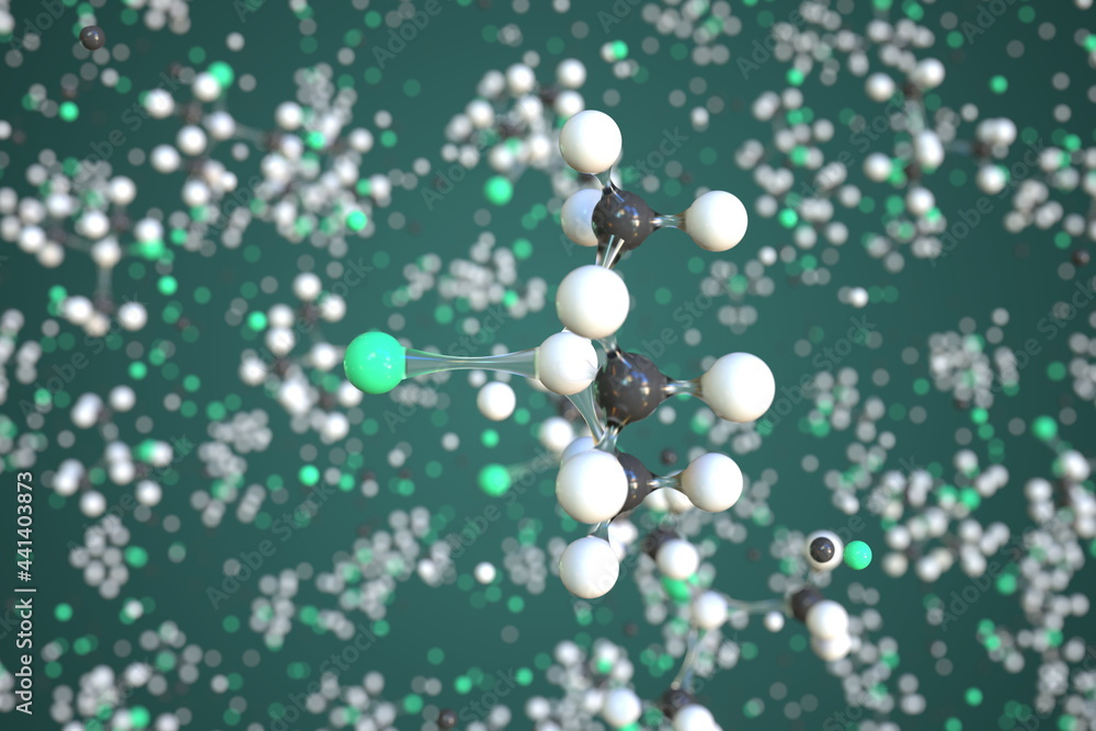 Molecule of chlorotrimethylsilane, conceptual molecular model. Scientific 3d rendering Molecule of chlorotrimethylsilane, conceptual molecular model. Scientific 3d rendering