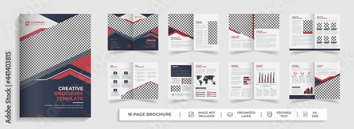 Corporate modern 16 page bi fold brochure template and company profile with yellow and black creative abstract shapes annual report design ,Multipurpose editable proposal template