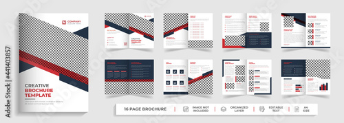 16 page Bifold corporate modern brochure template & annual report design with red and black creative shape Multipurpose editable template
