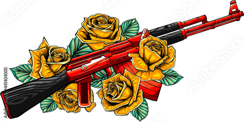 Vector Illustration of rifle with roses design